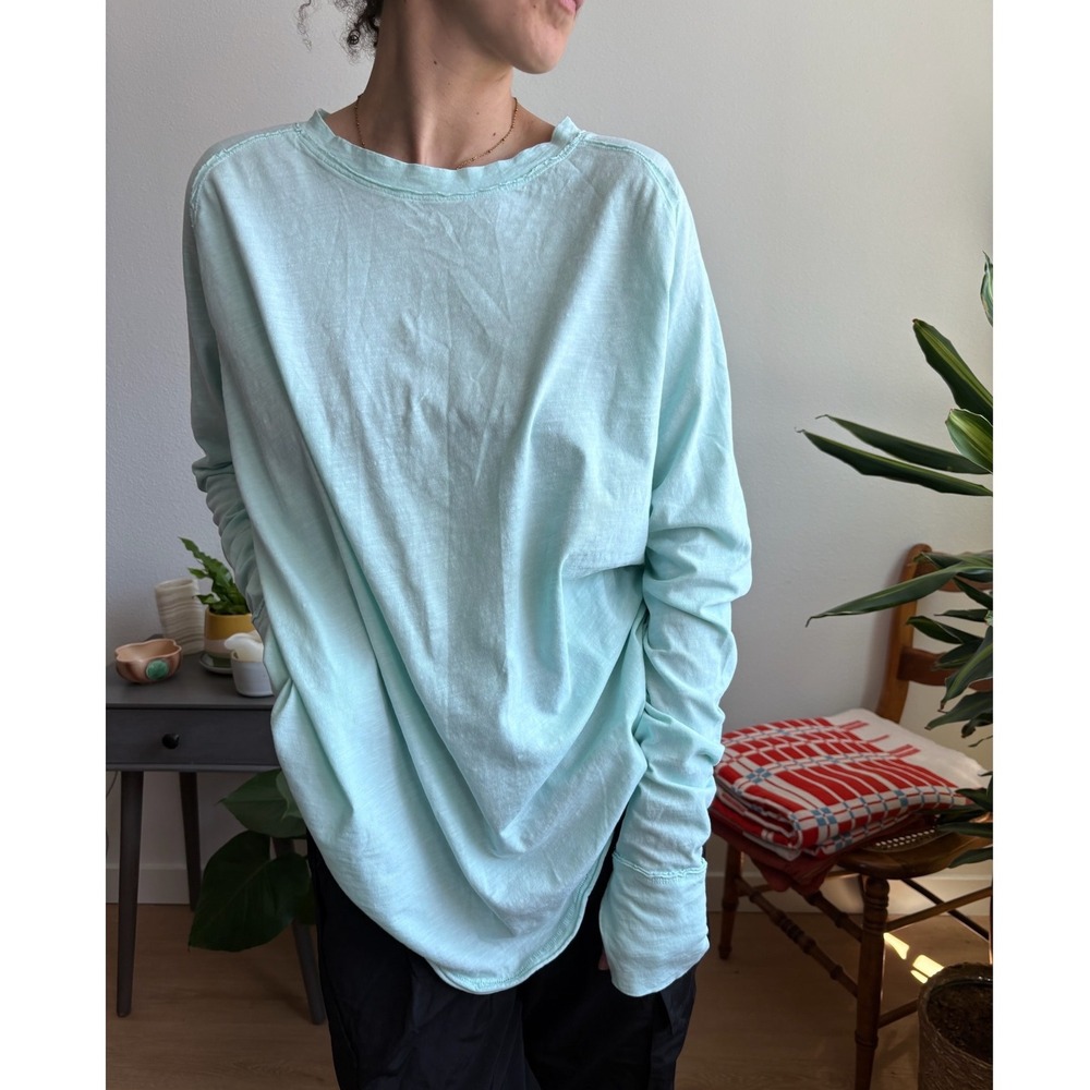Free People We The Free Baby Blue Oversized Long Sleeve Raglan Tee Shirt M